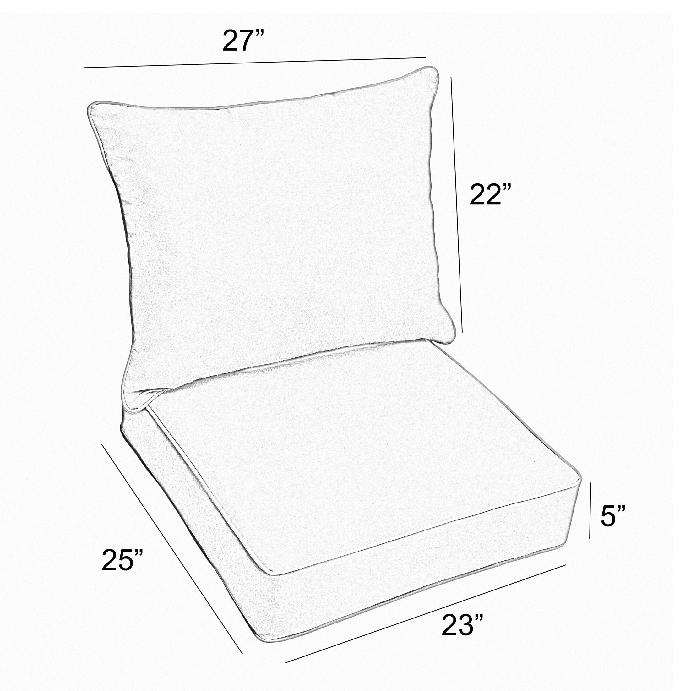23 in x 25 in x 5 in Sunbrella Deep Seating Corded Pillow and Cushion Set
