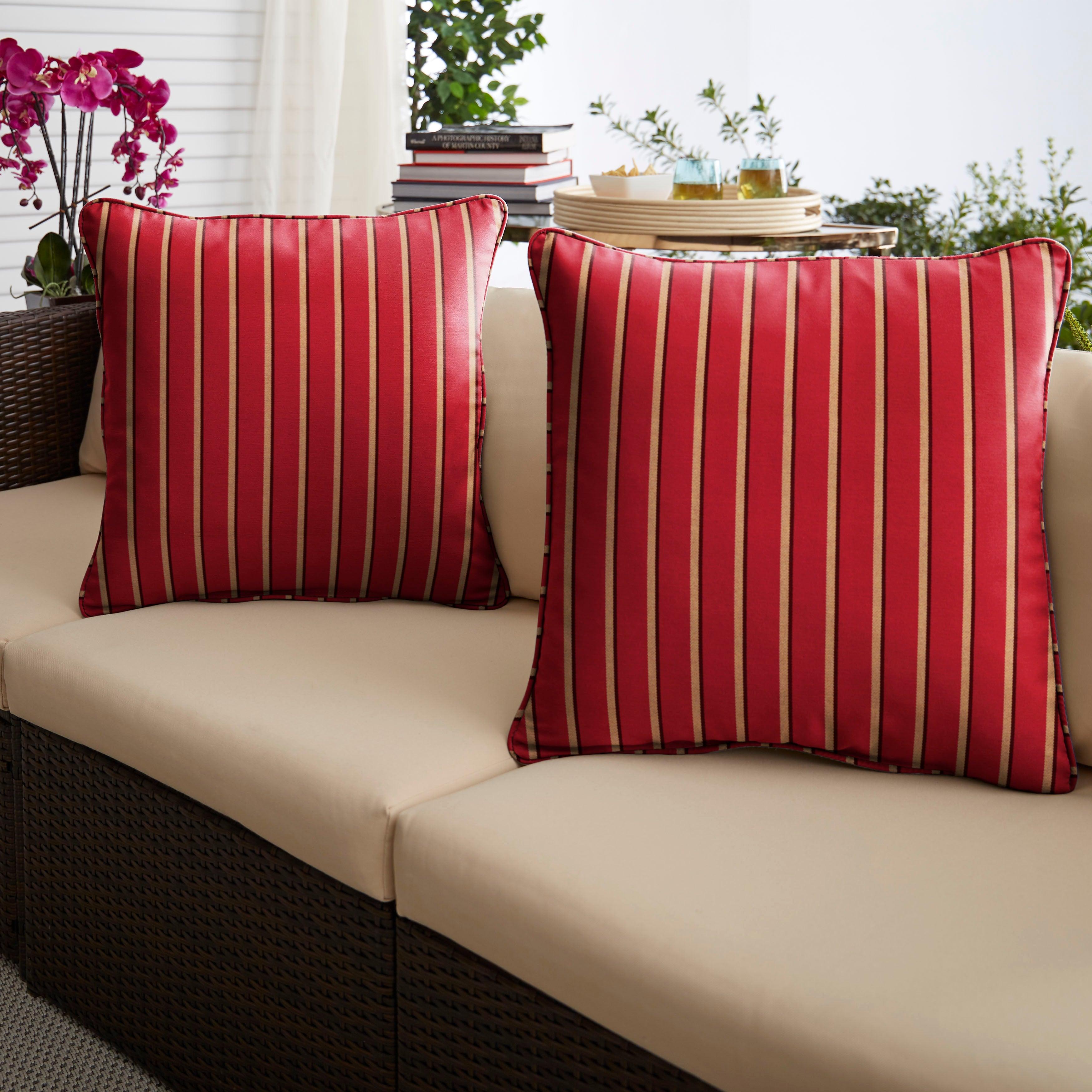 Sunbrella Harwood Crimson Square Corded Pillow (Set of 2) - Sorra Home