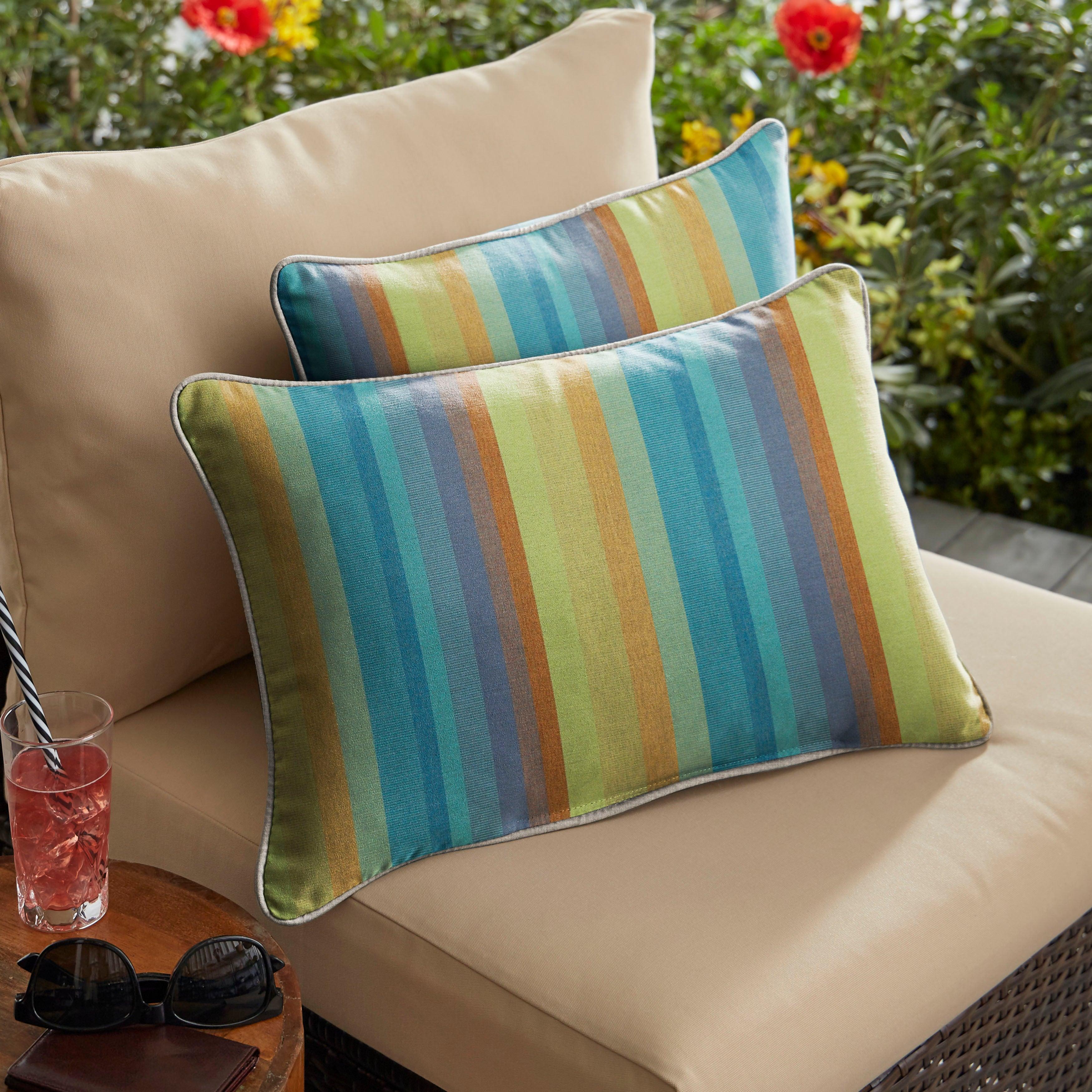 Sunbrella Astoria with Contrast Cording Lumbar Corded Pillow (Set of 2) - Sorra Home