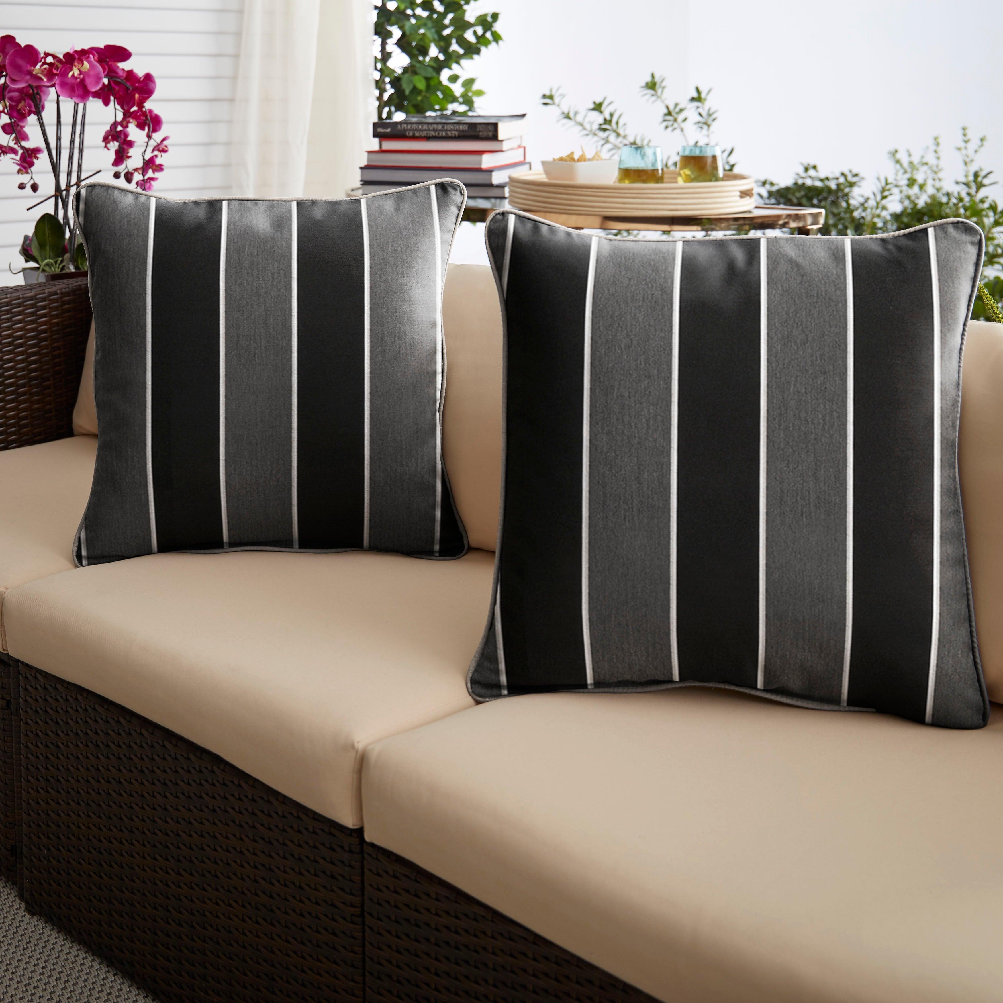 Sunbrella Peyton Granite with Contrast Cording Square Corded Pillow (Set of 2) - Sorra Home