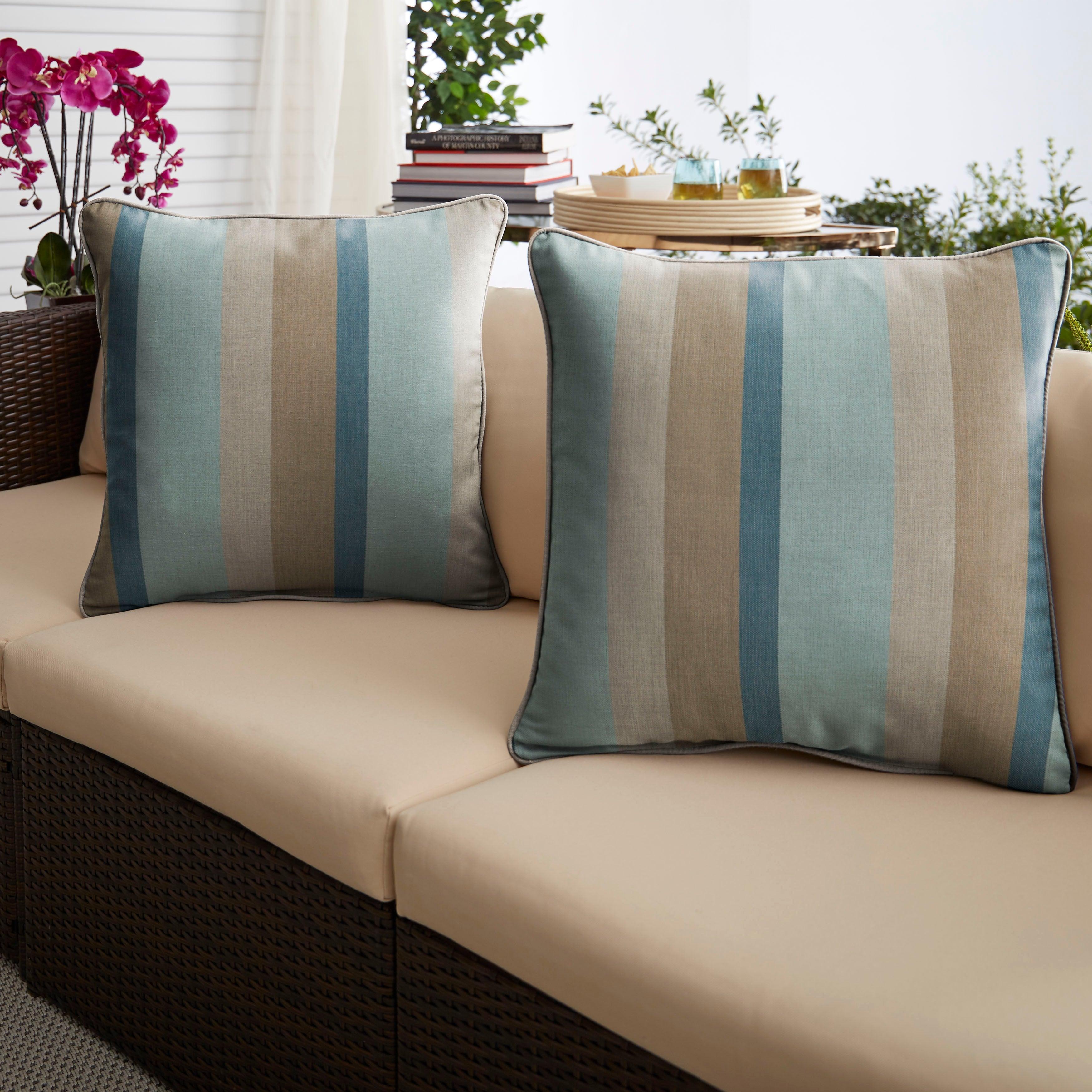 Sunbrella Mist with Contrast Cording Square Corded Pillow (Set of 2) - Sorra Home