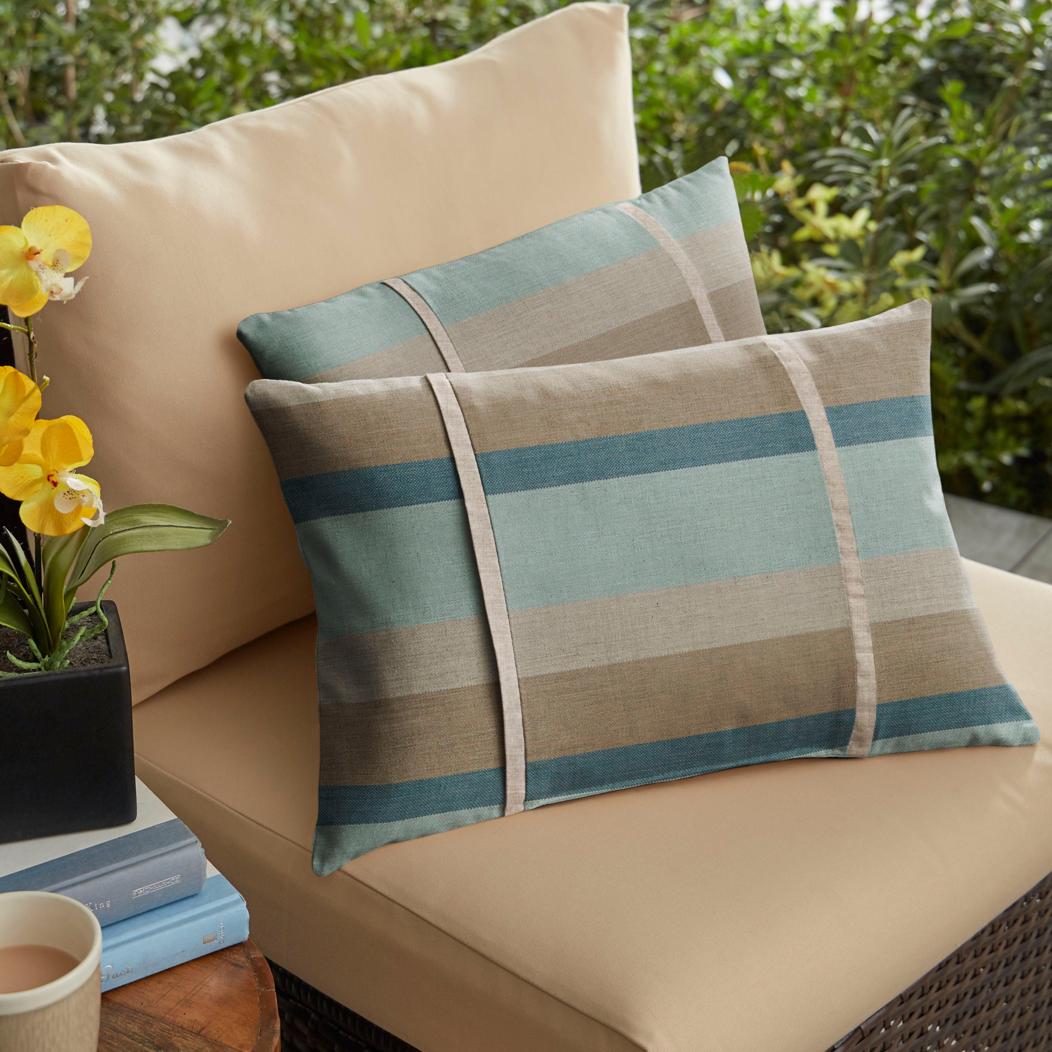 Sunbrella Mist with Contrast Cording Pillow with Double Petite Flange (Set of 2) - Sorra Home