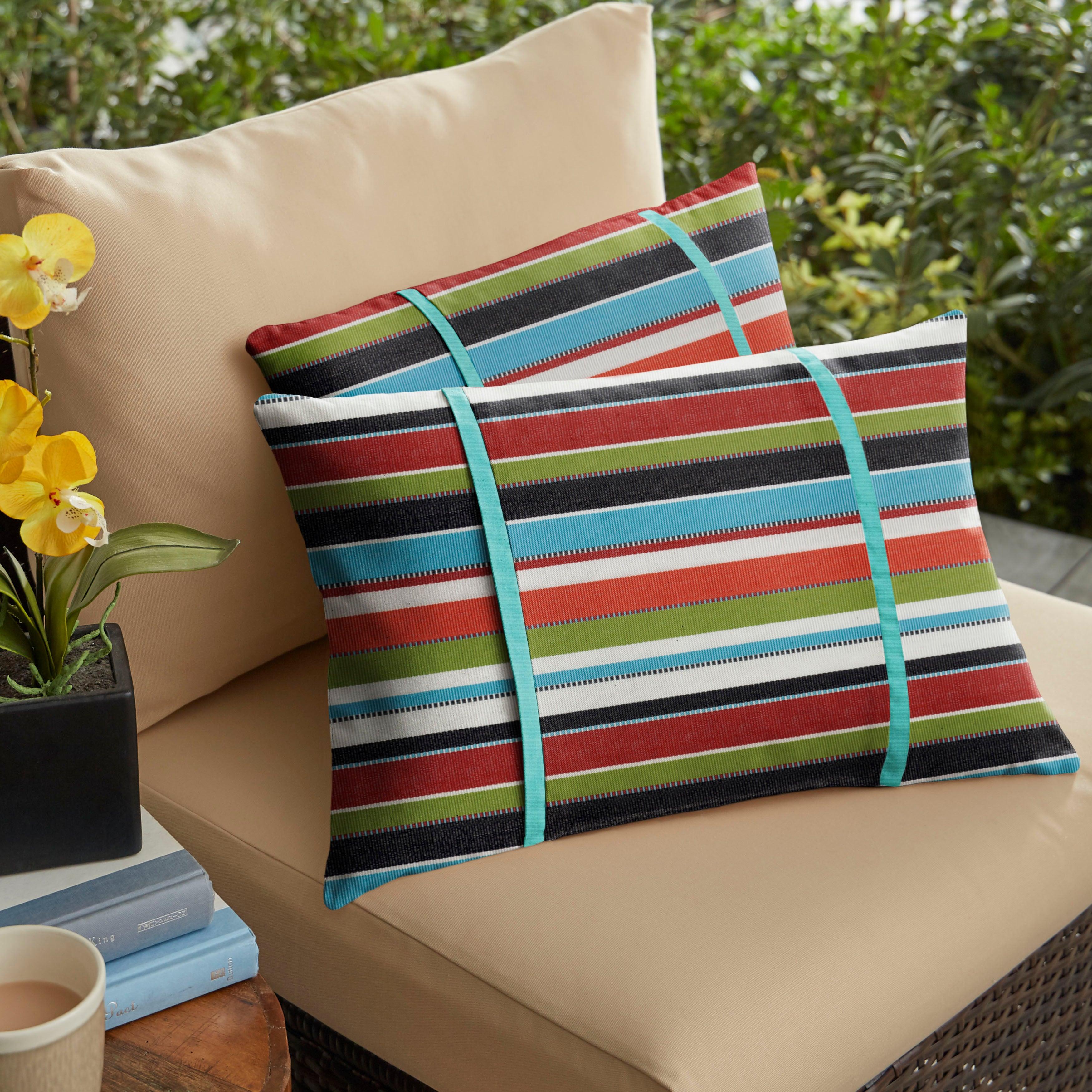 Sunbrella Carousel with Contrast Cording Pillow with Double Petite Flange (Set of 2) - Sorra Home