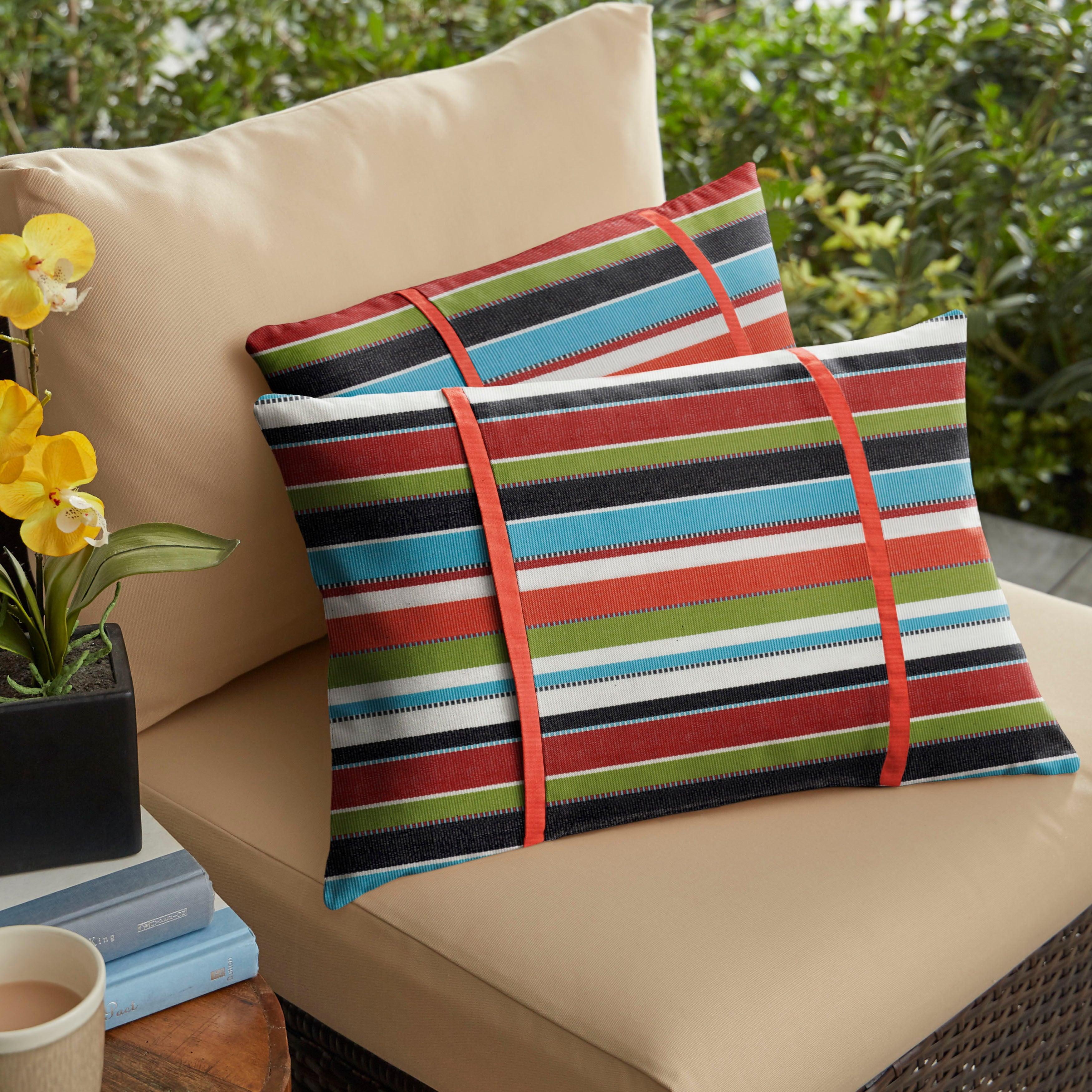 Sunbrella Carousel with Contrast Cording Pillow with Double Petite Flange (Set of 2) - Sorra Home