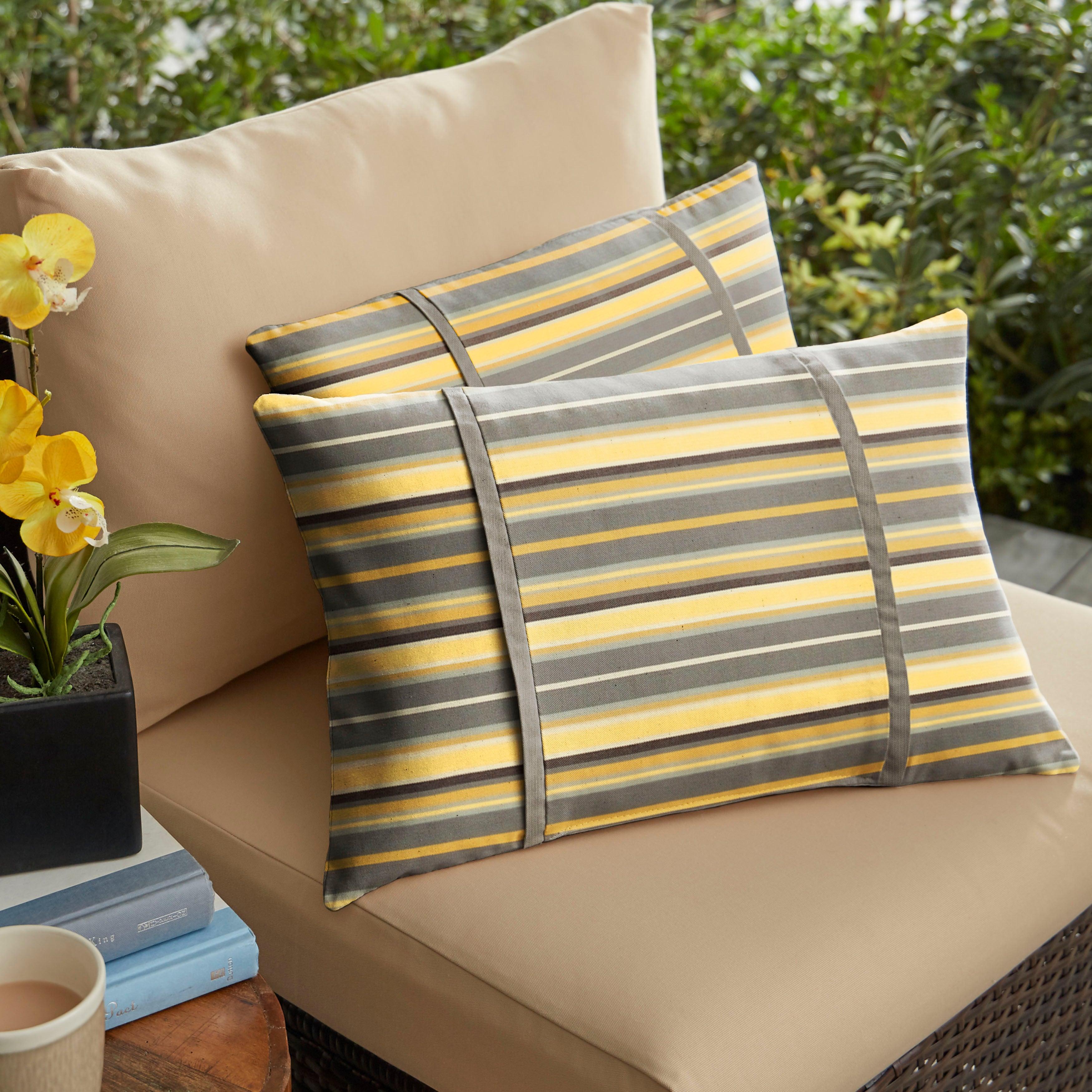 Sunbrella Foster Metallic with Contrast Cording Pillow with Double Petite Flange (Set of 2) - Sorra Home