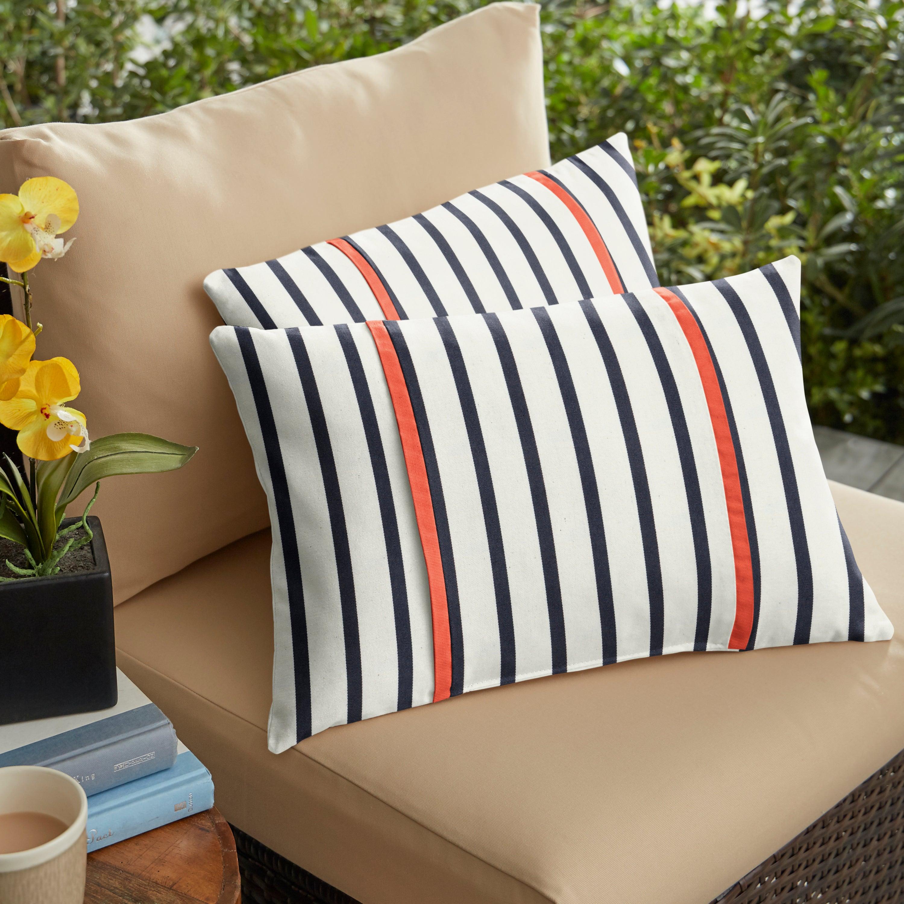 Sunbrella Lido with Contrast Cording Pillow with Petite Flange (Set of 2) - Sorra Home