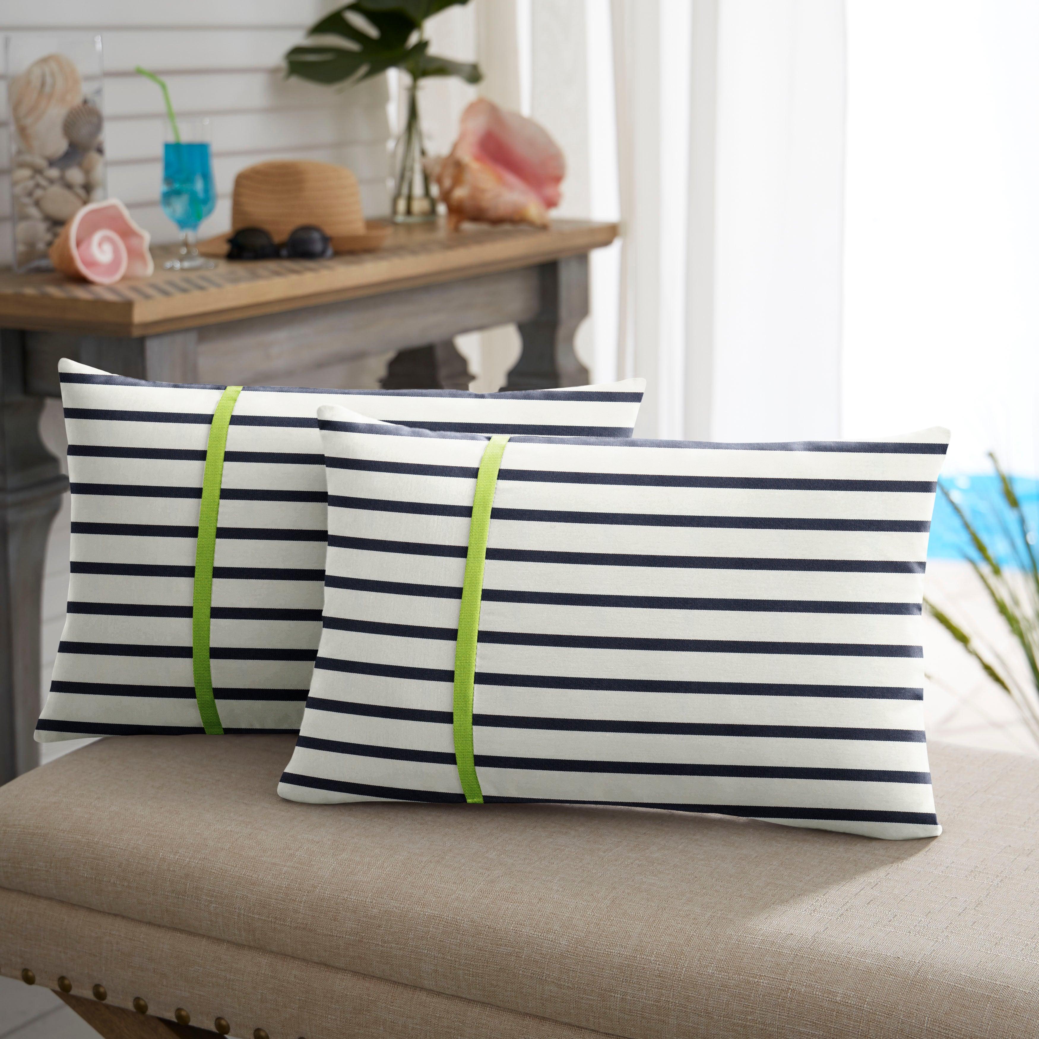 Sunbrella Lido with Contrast Cording Pillow with Petite Flange (Set of 2) - Sorra Home