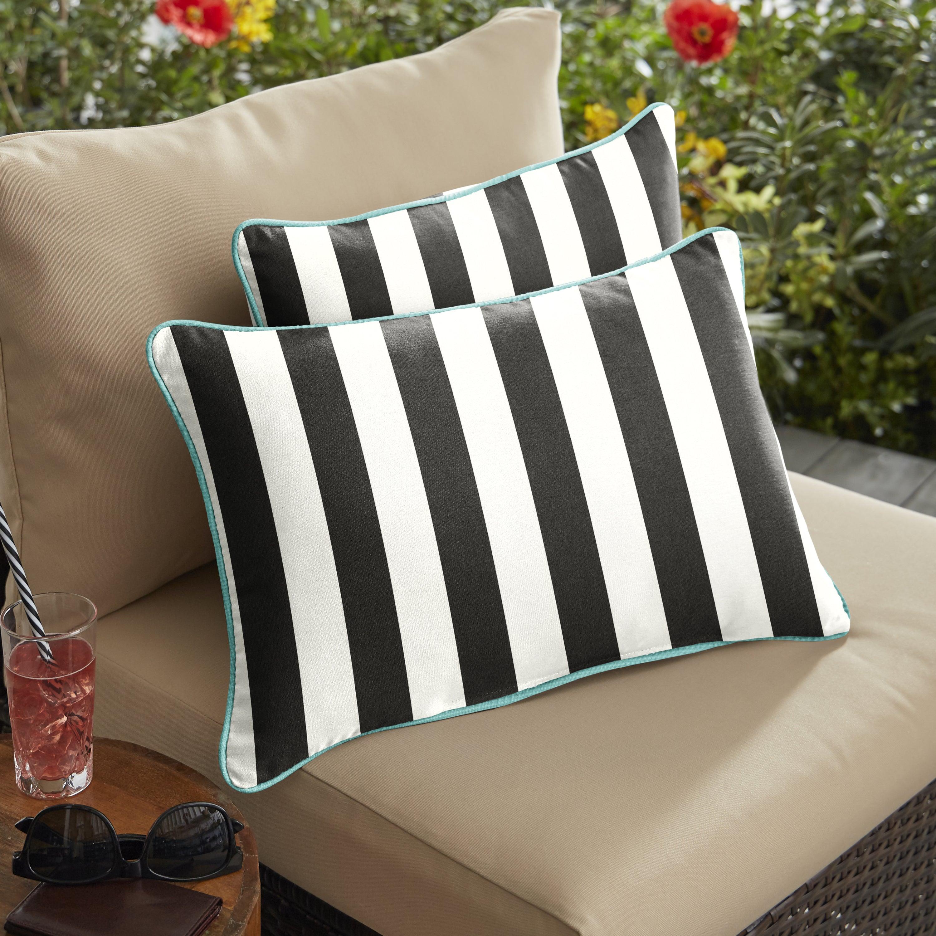 Sunbrella Cabana with Contrast Cording Lumbar Corded Pillow (Set of 2) - Sorra Home