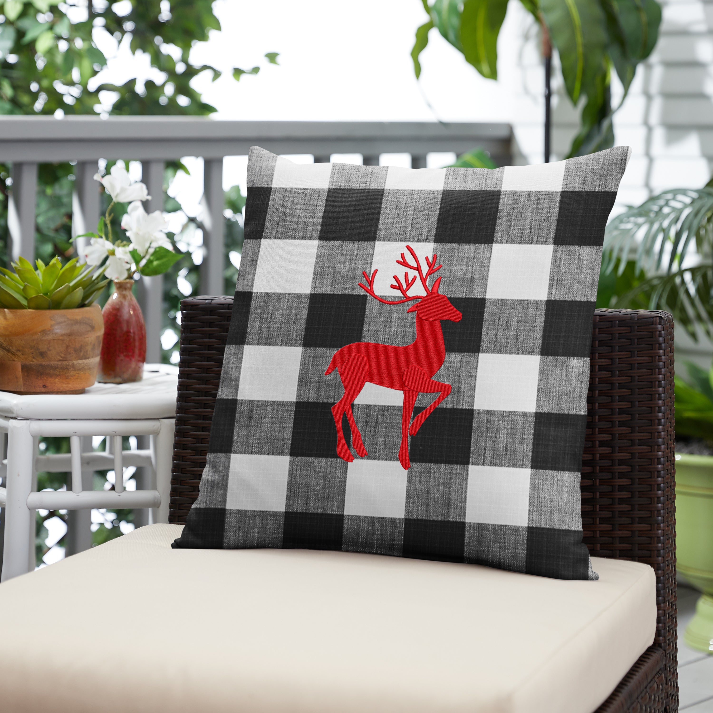 Square Holiday Embroidered Outdoor Pillow
