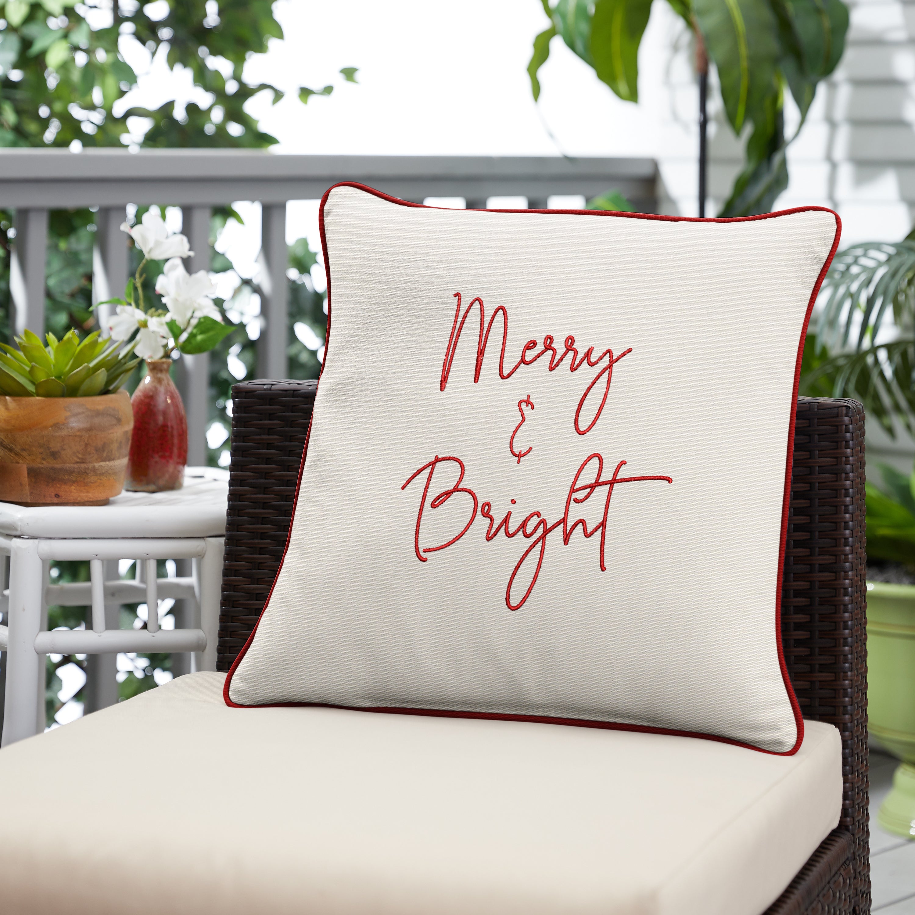 Sunbrella Square Holiday Embroidered Outdoor Pillow