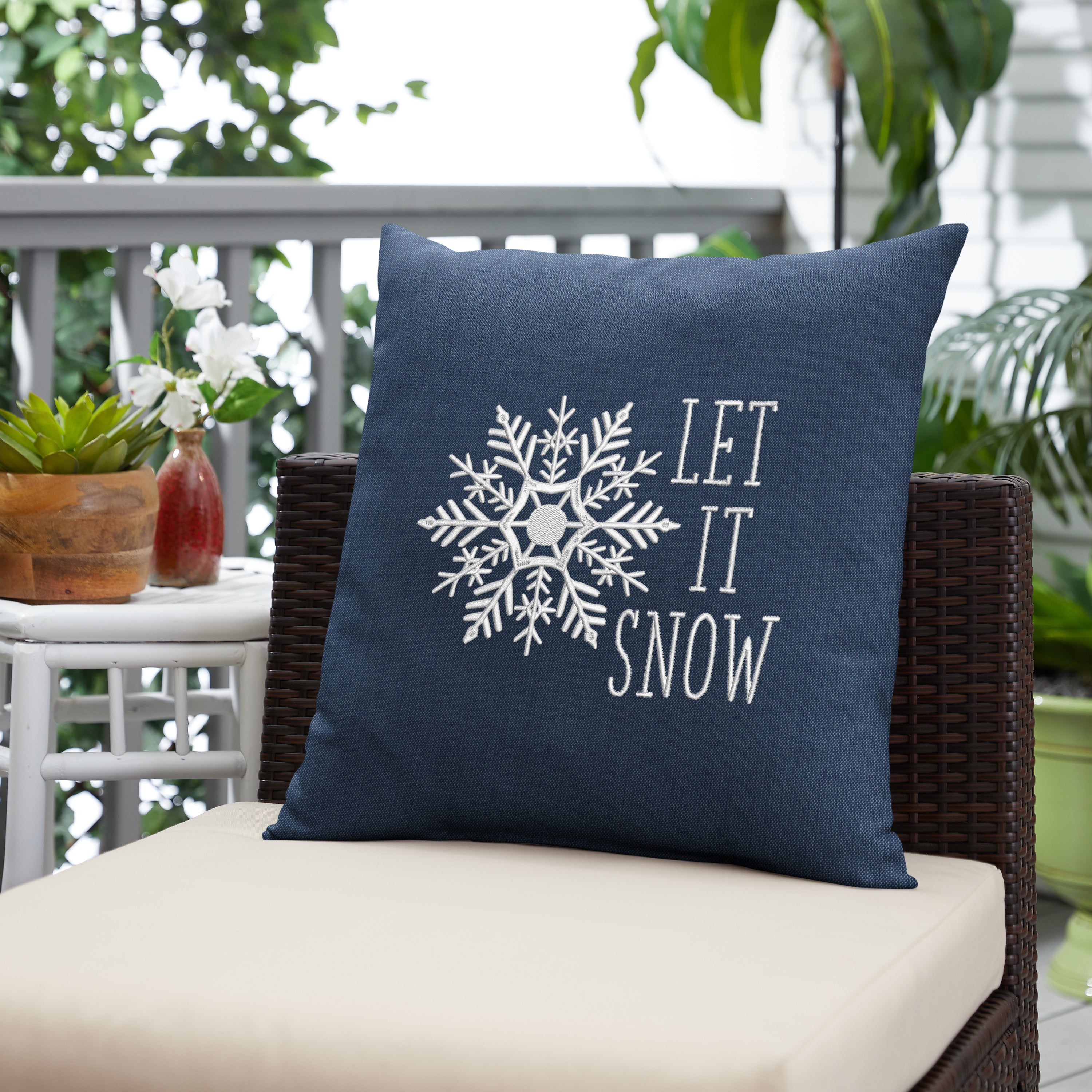 Sunbrella Square Holiday Embroidered Outdoor Pillow