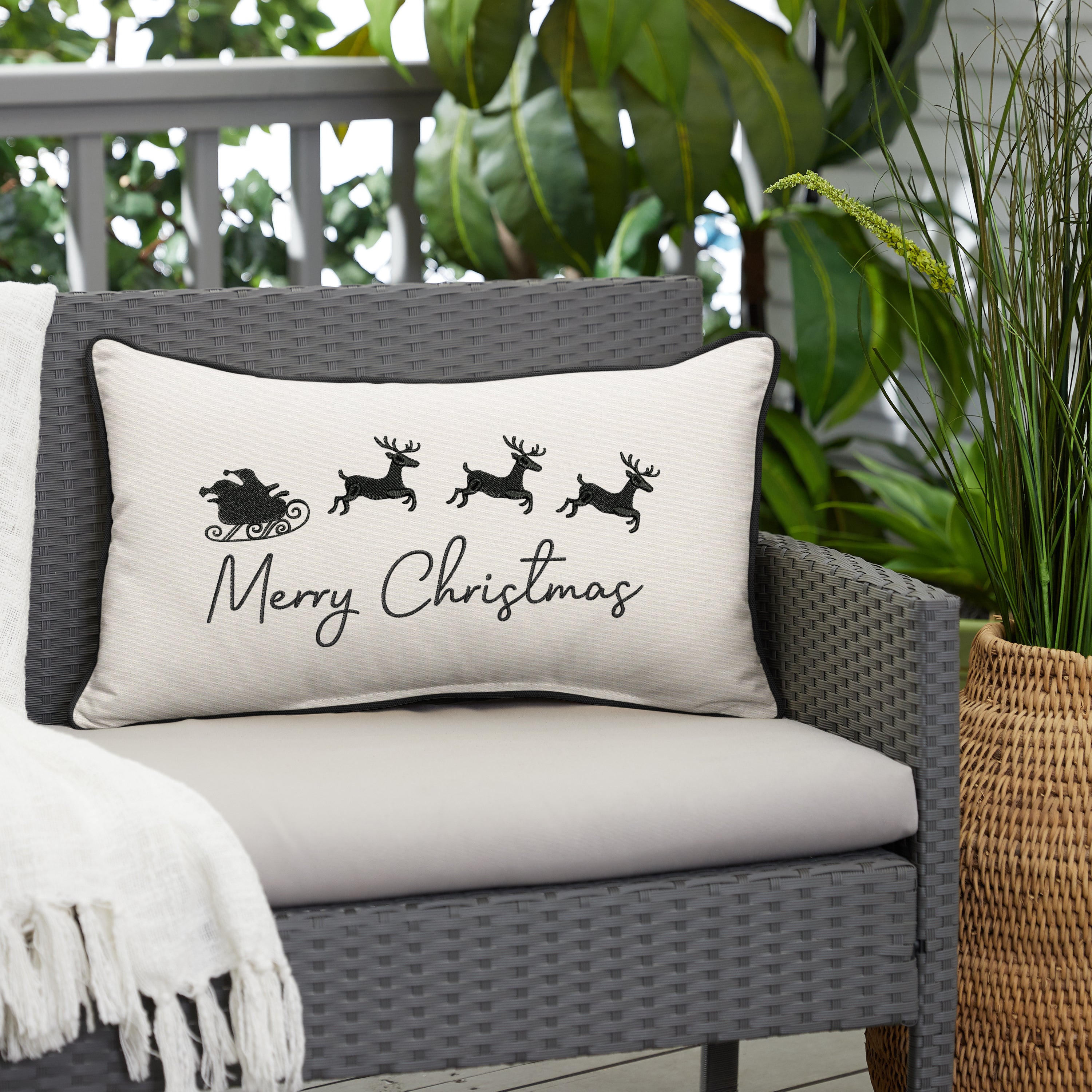 Sunbrella Rectangle Holiday Embroidered Outdoor Pillow