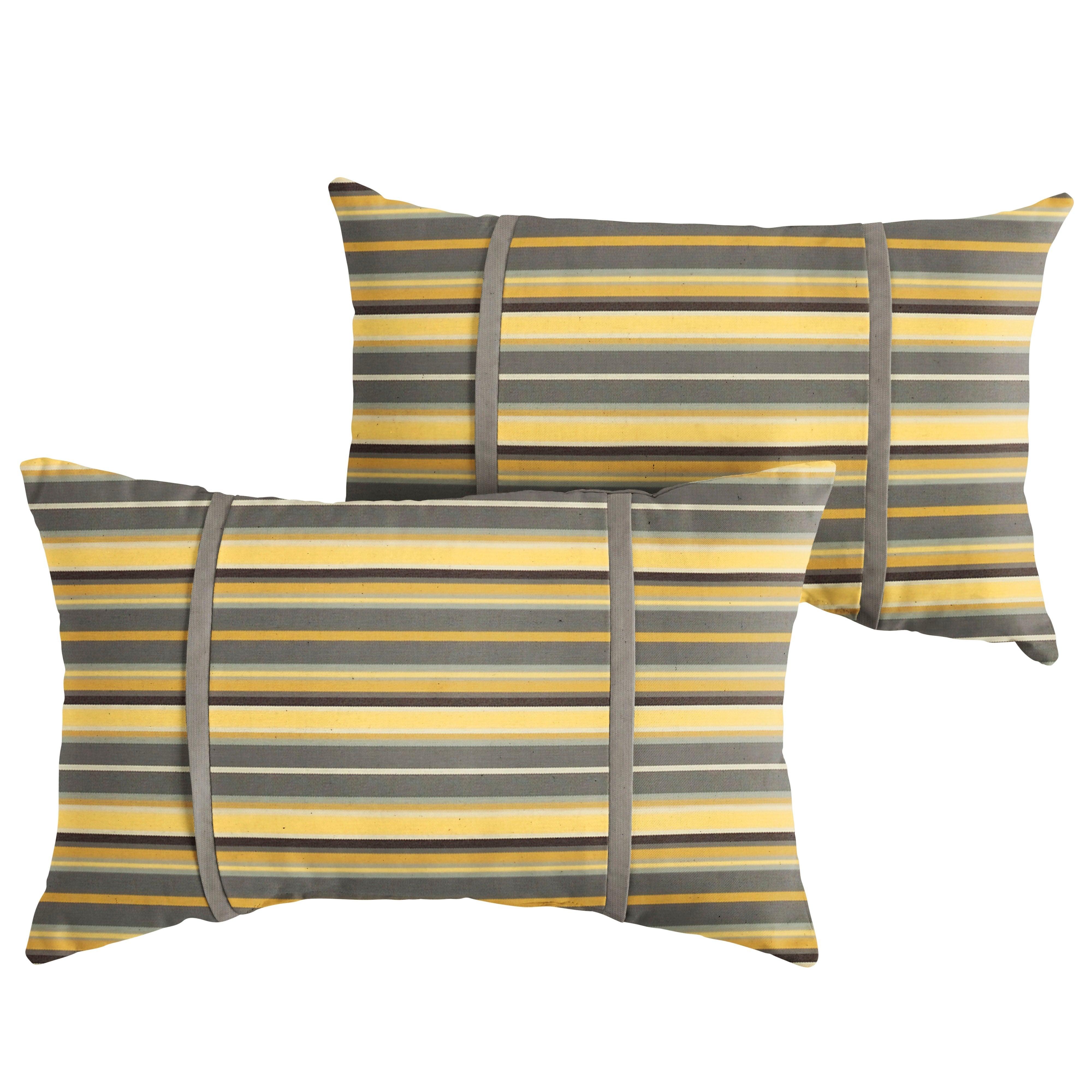 Sunbrella Foster Metallic with Contrast Cording Pillow with Double Petite Flange (Set of 2) - Sorra Home