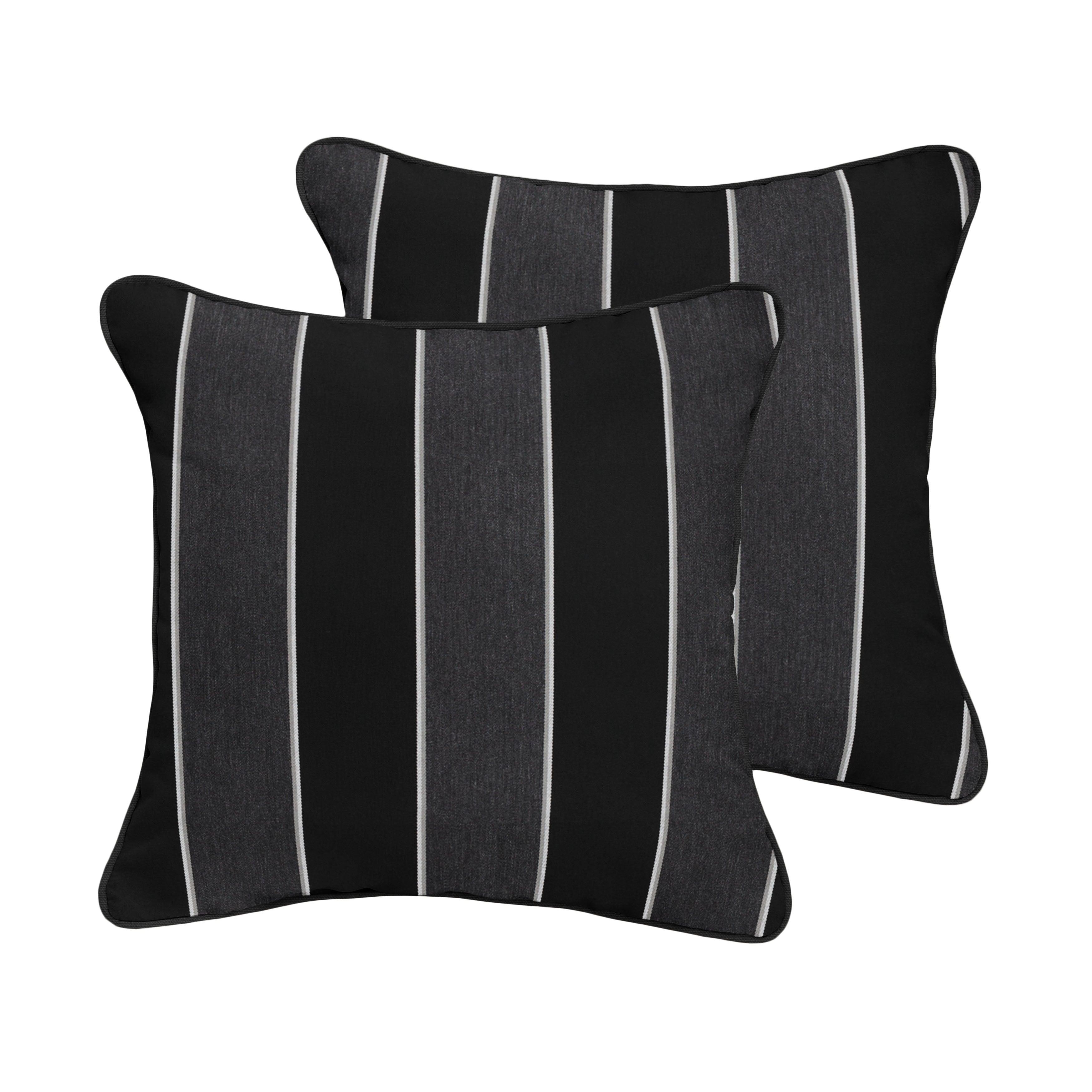 Sunbrella Peyton Granite with Contrast Cording Square Corded Pillow (Set of 2) - Sorra Home