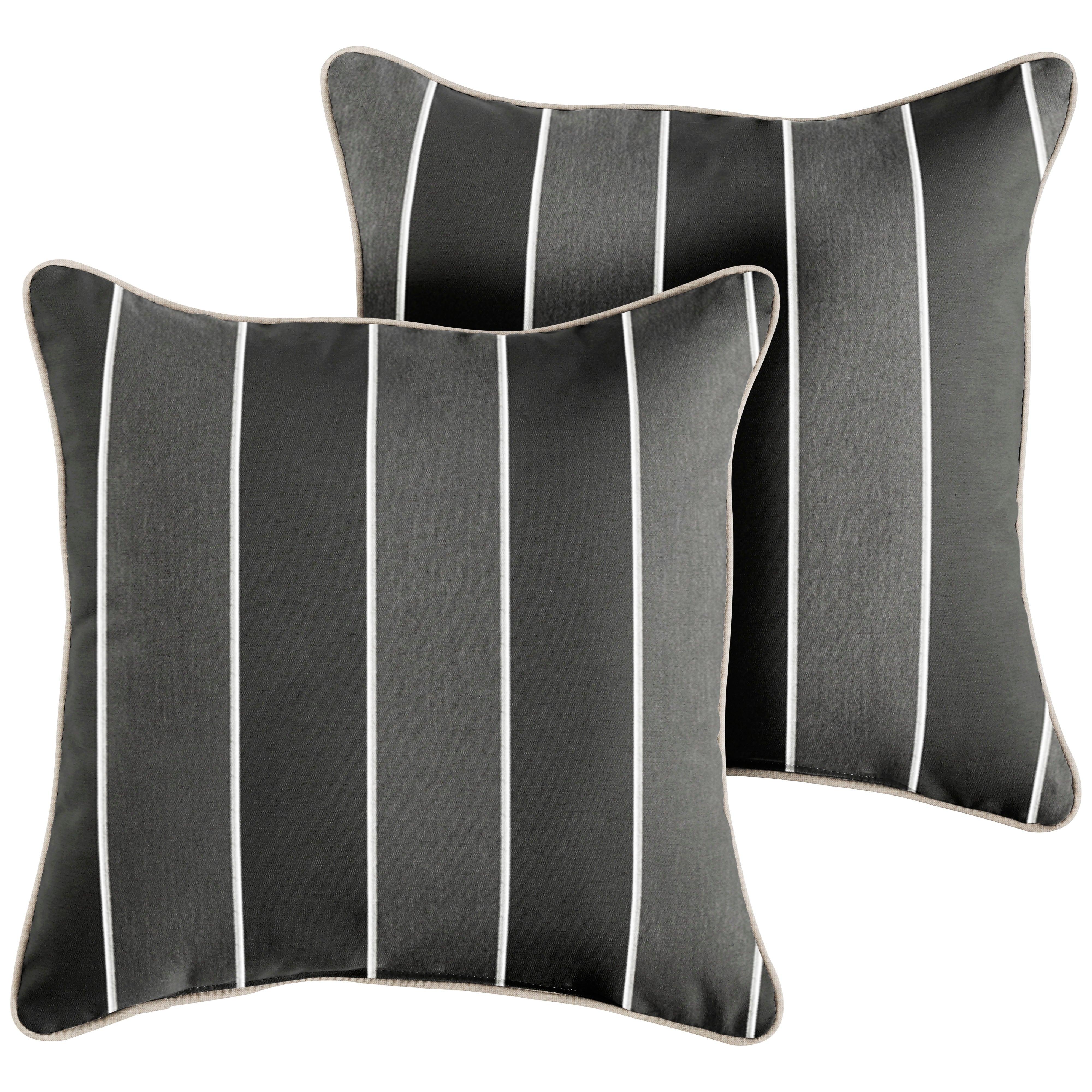 Sunbrella Peyton Granite with Contrast Cording Square Corded Pillow (Set of 2) - Sorra Home